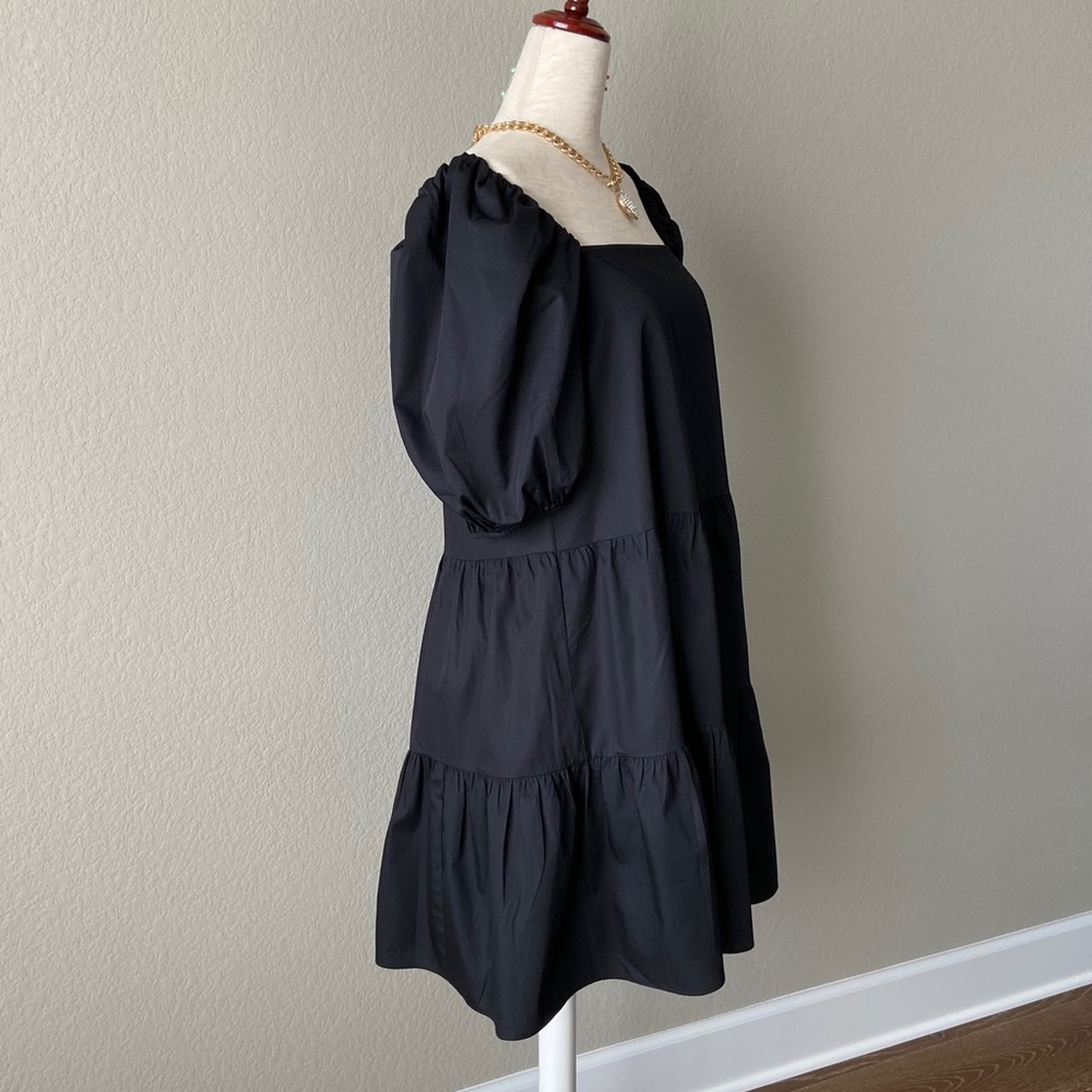 SOLD! H&M Puff-sleeved Poplin Black Cotton Dress - Picture 2 of 14